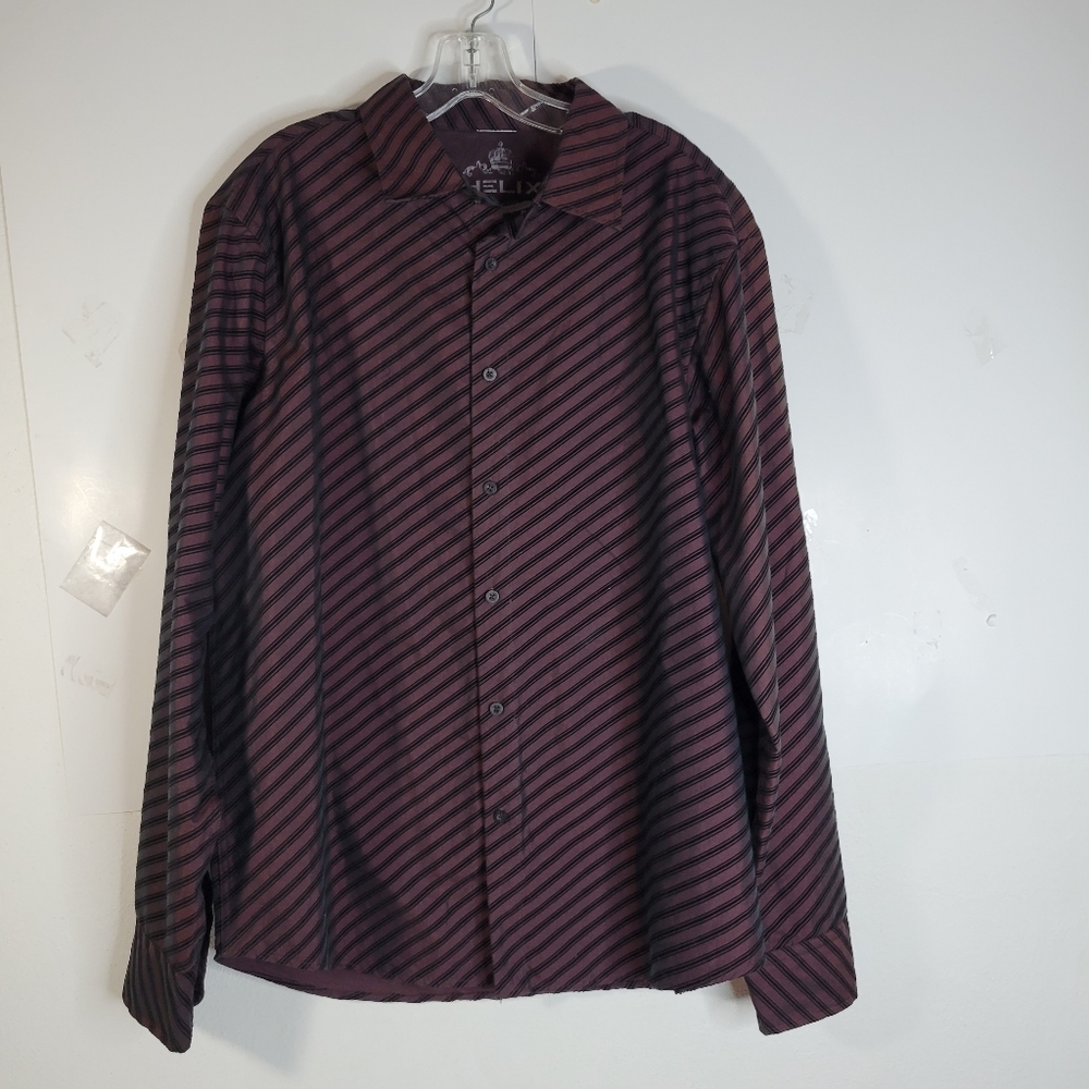 Mens Helix Long Sleeve Button front Marron Diagonal stripe Shirt size XXL